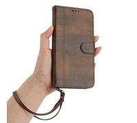 HAOFUGUI for OPPO Reno7 5G / Find X5 lite Wallet Case, with Wrist Strap/Magnetic Closure/Card Slots/Kickstand Function, Premium Shockproof Flip PU Leather Cover-Brown