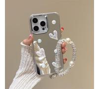 HAOFUGUI for Samsung Galaxy S22 Ultra Case, Phone Case with 3D Bow+Heart Design, With Glitter Pearl Wrist Strap, Shockproof TPU Protective Phone Cover for Girls Women-AX