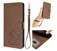 HAOFUGUI Wallet Case for Huawei Mate 60, Cute Cat Embossed PU Leather Flip Phone Cover, with Card Holder Stand Function and Detachable Wrist Strap Case Cover-Brown