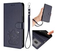 HAOFUGUI Wallet Case for Motorola Edge 5G 2025/60 Fusion 5G, Cute Cat Embossed PU Leather Flip Phone Cover, with Card Holder Stand Function and Detachable Wrist Strap Case Cover-Blue