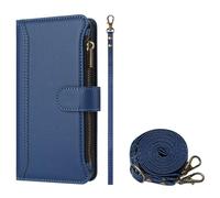 HAOFUGUI Wallet Case for OnePlus 12R 5G, with Card Slots Zipper Pocket Stand Function and Shoulder Strap, PU Leather Shockproof Flip Cover-Darkblue