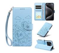 HAOFUGUI Wallet Case for OPPO Reno13 F 5G / Reno13 F 4G / Reno13 FS, with Card Holder/Stand/RFID Blocking/Wrist Strap Function Phone Cover, Lovely Puppy Pattern Shockproof Flip Case-Sky Blue