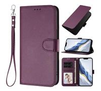 HAOFUGUI Wallet Case for Realme C25 / C15 / C12, PU Leather Flip Cover with TPU Inner Shell, Shockproof Protection, Card Slots, Cash Pocket and Wrist Strap-Violet