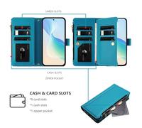 HAOFUGUI Wallet Case for Realme C25S / 7i, with Card Slots Zipper Pocket Stand Function and Shoulder Strap, PU Leather Shockproof Flip Cover-Lakeblue
