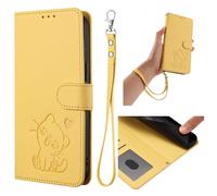 HAOFUGUI Wallet Case for Realme P3 Ultra 5G, Cute Cat Embossed PU Leather Flip Phone Cover, with Card Holder Stand Function and Detachable Wrist Strap Case Cover-Yellow