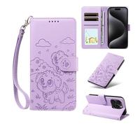 HAOFUGUI Wallet Case for Xiaomi Poco M6 5G, with Card Holder/Stand/RFID Blocking/Wrist Strap Function Phone Cover, Lovely Puppy Pattern Shockproof Flip Case-Purple