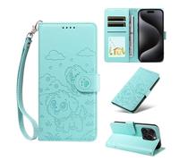 HAOFUGUI Wallet Case for Xiaomi Redmi 13C 4G / Xiaomi Poco C65, with Card Holder/Stand/RFID Blocking/Wrist Strap Function Phone Cover, Lovely Puppy Pattern Shockproof Flip Case-Green