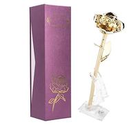 Haofy 24K Gold Plated Real Rose Eternal Flower with Display Base Forever Valentine for Her Christmas Birthday Wedding Home Decor