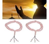 Haofy 2Pcs Muslim Tasbih 99 Rosary Bead Islam Prayer Misbaha Emulation Crystal Agate Resin Beads Islamic Worship Ceremony Religious Eid Ramadan Present Pray Accessory (Pink)