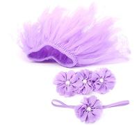 Haofy 3Pcs Newborn Photography Props, Lace Skirt Flower Headband for Baby Girls, Baby Photo Shoot Outfits Including Flower Wrapped Chest, Suitable for 0-1 Years, Home Use, Birthday Party (Hundred