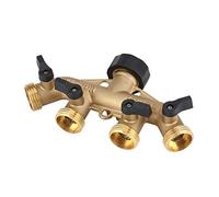 Haofy 4 Way Brass Hose Splitter, Solid Brass Garden Hose Connector with 4 Independent Valves, 3 Inch Tap Adapter for Lawn Irrigation Flowerbeds Vegetable Gardens (#1)