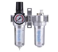 Haofy Air Regulator Filter with Gauge, SFC300 3/8'' Aluminum Alloy Compressed Air Pressure Regulator Compressor, Oil-Water Trap Separator Moisture Lubricator Trap Water Filter Cleaner Tool(Silver)