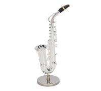 Haofy Alto Saxophone Ornament 14cm Silver Metal Miniature - Mini Saxophone Model with Storage Box for Music Lover Desk Decor, Band Room