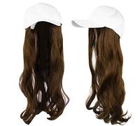 Haofy Baseball Cap with Long Curly Synthetic Wig, High Temperature Wire Material, Matte Finish, Versatile Daily Wear Hat for Sports and Outdoor Activities (White hat + light brown)