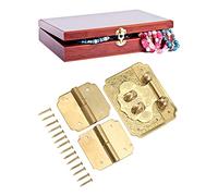 Haofy Brass Box Lock Buckle Hinges Set Gold Cabinet Hinges Vintage Style for Wooden Box Jewelry Case Cabinet with 14 Nails