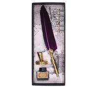 Haofy Calligraphy Pen Exquisite Vintage Elegant Stainless Steel Smoothly Writing Quill Kit with Pen Base Empty Ink Bottle 5 Nibs for Home Office School Writer (Crimson purple)