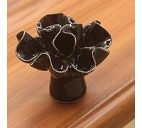 Haofy Ceramic Drawer Handles Elegant Zinc Alloy Flower Design Knobs for Cabinets Single Hole Installation Smooth Lines White Black Pink Blue Purple Options Homeowners Decorators (Black)