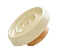 Haofy Ceramic Elevated Slow Feeder Cat Bowl with Wooden Base, Slow Feeders Wooden Base, Ceramic Elevated Pet Bowl for Slower Eating, Non Slip Stable Friendly Cats Dogs for Dry and Wet (Light Beige)