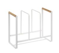 Haofy Dish Plate Storage Rack 3 Compartments Multifunctional Wooden Handle Iron Wire Pot Lid Bowl Organizer for Kitchen