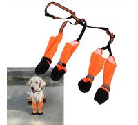 Haofy Dog Boots Adjustable Breathable Straps Reflective Paws Protector with Removable Fleece Lining Reflective Strips for All Season Outdoor Walking Dogs Orange Suspender Shoes (L)