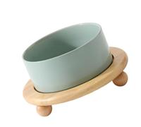 Haofy Elevated Cat Bowl Raised Ceramic Cat Dishes with Wood Stand for Pets Anti Vomiting Pet Bowl Promotes Natural Eating Posture Microwave and Dishwasher Safe (400ML)