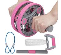 Haofy Ergonomic Abdominal Roller and Pull Strap Set for Full Body Fitness Training At Home or On-the-Go (Pink)