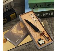 Haofy Europeanism Vintage Quill Feather Dip Pen Set, with 5 Nibs & Ink Bottle, Lightweight & Elegant Calligraphy Pens for Writing, Kit Writing Ink, Best Family, Friends, (Black)