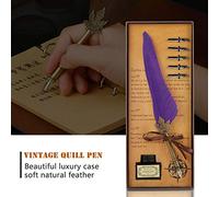 Haofy Europeanism Vintage Quill Feather Dip Pen Set, with 5 Nibs & Ink Bottle, Lightweight & Elegant Calligraphy Pens for Writing, Kit Writing Ink, Best Family, Friends, (Purple)