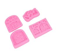 Haofy Fairy Garden Silicon Form Easy Release Backing Tool for the Home Bakery, 4PCS Vintage Door Pilz Flower Chocolate for Fairy Topic Parties