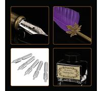Haofy Feather Dip Pen, Vintage Quill Pen with Natural Feather and Alloy Nibs for Calligraphy Enthusiasts and Gift Givers (Purple)