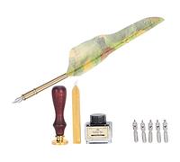 Haofy Feather Pen Dip Art Calligraphy Set for Writing and Sketching Gift Box with Lacquer Stamp Tool (Sunflower)