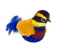 Haofy Interactive Cat Toy Touch Activated Chirping Bird Plush with Sounds Bite Proof Feather Teaser for Indoor Kittens Cats to Instincts (Blue Yellow)