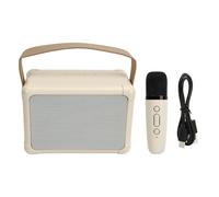 Haofy Karaoke Machine Mini Portable Wireless Microphone Speaker with LED Light for Home Parties and Gatherings 13x9x7cm (Beige)