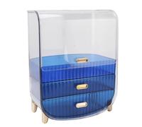 Haofy Makeup Organizer Acrylic Clear 3-Layer for Home, Bathroom, Dormitory - Large Capacity Cosmetic Organizer with Drawers Holds Lipstick Skincare Jewelry (Blue)