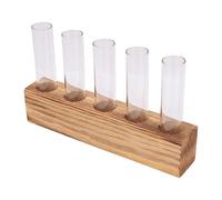 Haofy Plant Propagation Station Wooden Base Glass Test Tube Vase Desktop Hydroponic Cuttings Rooting Holder for Indoor Plants Windowsill (with Brush)