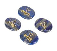 Haofy Polished Crystal Rune Stones Set with 4 Elements Symbols - Reiki Healing Stones for Meditation Chakra Balancing Anxiety Relief Office Home Decor 12 Piece (Lapis Lazuli)