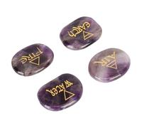 Haofy Polished Crystal Rune Stones Set with 4 Elements Symbols - Reiki Healing Stones for Meditation Chakra Balancing Anxiety Relief Office Home Decor 12 Piece (Violet)