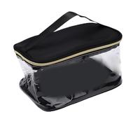Haofy PVC Transparent Travel Pouch, 23x15x13cm | Top Handle Carry, Smooth Zipper Closure, Plush Letter Patch, For Airport Security, Store Skincare Snacks Bills