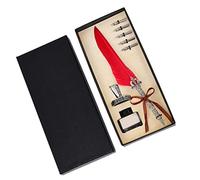 Haofy Retro Feather Pen Elegant Quill Set with Ink Bottle and 5 Nibs for Fluid Calligraphy Writing Stainless Steel Copper Design 11 X 4.5 X 1.9 Inch Box 10 Inch Pen Ideal for