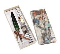 Haofy Retro Writing Feather Pen Carving Ink Set for Classmates, Complete Accessories, Stainless Steel Construction, Ideal for Calligraphy Poster Creation (Dark Green)