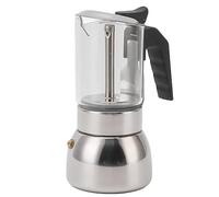 Haofy Stainless Steel Maker, Glass Top Stainless Steel Moka Pot Double Valve Induction Stovetop Italian Coffee Maker, Silver (200ML)