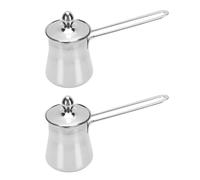 Haofy Turkish Coffee Pot Set of 2 15oz Stainless Steel with Long Handle, Dual Use As Milk Warmer Chocolate Melting Pot for Stovetop Gas Home Café Use
