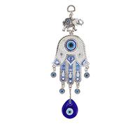 Haofy Turkish Evil Eye Hamsa Hand Amulet 3.5 Inch for Car Rearview Mirror Wall Hanging - Iron Alloy Glaze Finish Blue Nazar Protection Charm for Home Office Living Room