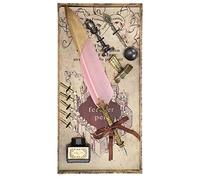 Haofy Vintage Feather Calligraphy Pen Set, Retro Quill Dip Pen with Stainless Steel Nib Smooth Writing for Beginners Women Journaling Gifts 1.6 By 11.2 Inches Compact Size Includes (Light Pink)