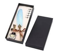 Haofy Vintage Feather Pen Set Gothic Italian Calligraphy Metal Retro Pen Holder Business Gift Set for Imagination Fun, Gift Suit for Couples Teachers Elders (Sky Blue)