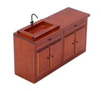 Haofy Vintage Wooden Miniature Island Dollhouse Kitchen Sink 1:12 Scale Birch Cabinet with Functional Drawers Doors for Dollhouse Bathroom Diorama