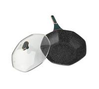 Haofy Wok Pan Octagonal with Cover, Pre Seasoned, Electric Nonstick Maifan Stone Coating, Optional Size Flat Bottom for Stovetop Cooking for Induction Electric Gas Family