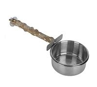 Haofy Wood Bird Perch and Stainless Steel Cups for Parrots, Secure Food Water Access for Small Birds Cockatiel Conure, Easy Cage Mounting Adjustable Positioning Natural Prickly (Small Size)