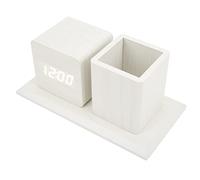 Haofy Wooden Multi-Functional Desktop Clock Pen Holder with LED Digital Display Temperature Alarm Calendar - 3-Level Organizer for Office Desk, Home Workspace, Business (White Wood White Light)