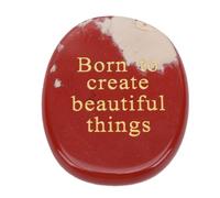 Haofy Worry Stone Engraved Born to Create Beautiful Things Portable Inspirational Red Stone for Stress Relief Anxiety Pocket Mindfulness Gift